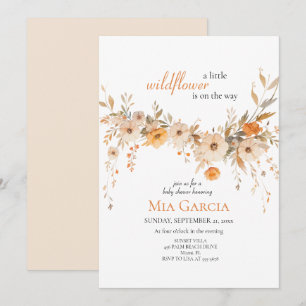 Wildflower Whimsica Beige Earthy Girl Baby Shower Invitation