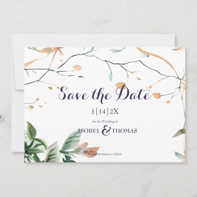 Wildflower Whimsical Boho Greenery Wedding Save The Date (Front)