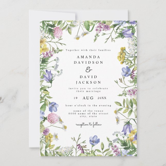 Wildflower Whimsical Garden Boho Rustic Wedding In Invitation (Front)