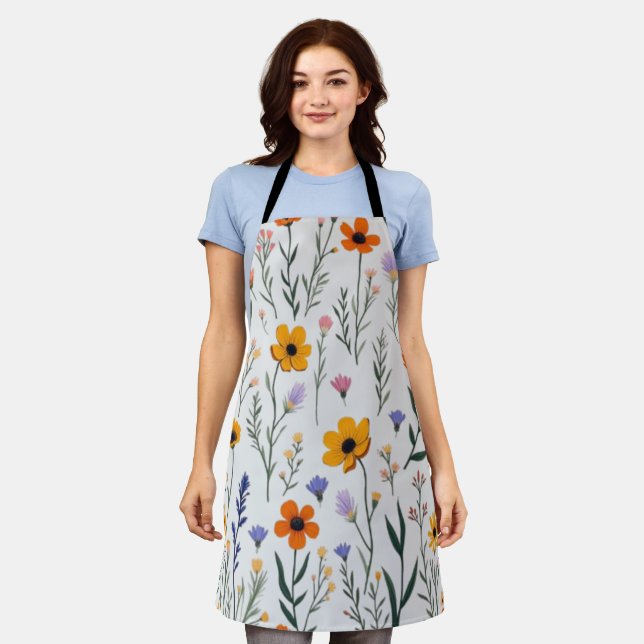 Wildflower Whimsy – Soft Meadow Pattern Apron (Worn)