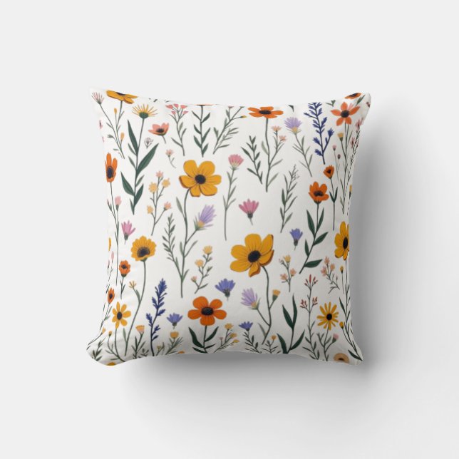 Wildflower Whimsy – Soft Meadow Pattern Throw Pillow (Front)