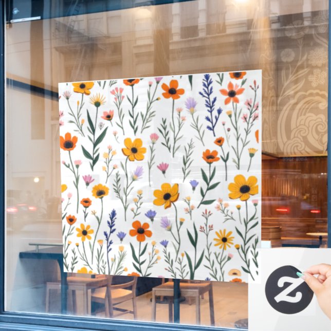 Wildflower Whimsy – Soft Meadow Pattern Window Cling (Cafe Window)