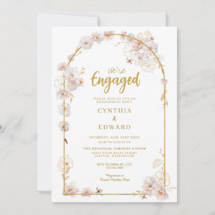 Wildflower White and Gold Engagement Party Invitation