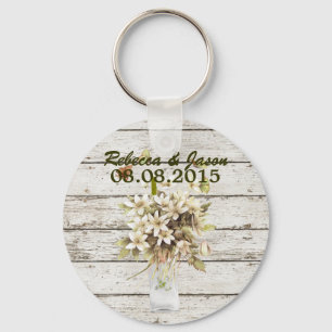 wildflower whitewashed wood french country wedding keychain