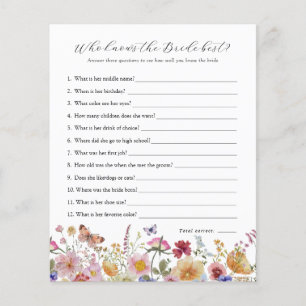 Wildflower Who Knows the Bride Best Bridal Game