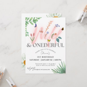 Wildflower, wild and Onederful, girl 1st birthday Invitation