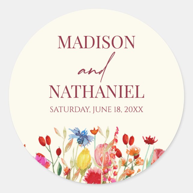 Wildflower Wild Flower Floral Garden Wedding Classic Round Sticker (Front)