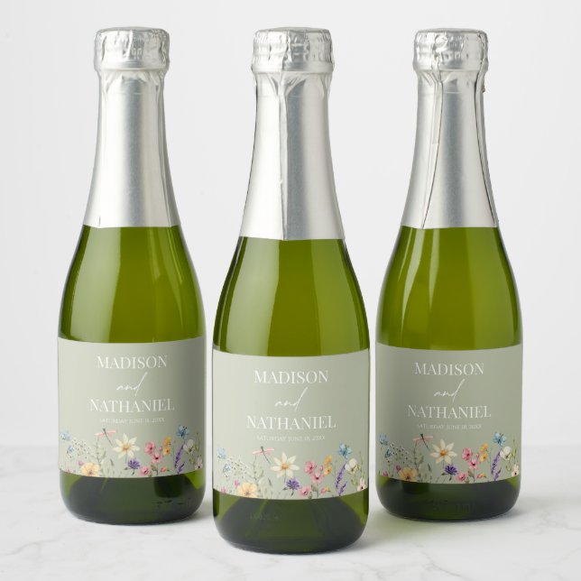 Wildflower Wild Flower Floral Garden Wedding Sparkling Wine Label (Bottles)