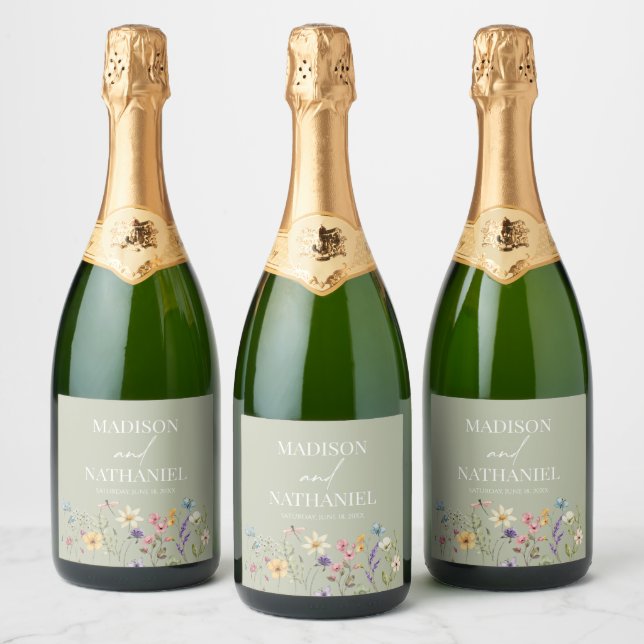 Wildflower Wild Flower Floral Garden Wedding Sparkling Wine Label (Bottles)