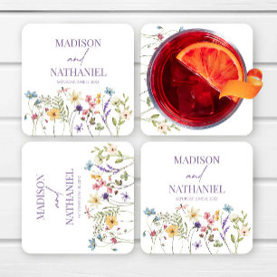 Wildflower Wild Flower Floral Garden Wedding Square Paper Coaster