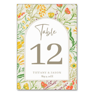 Wildflower Wild Meadow Outdoor Wedding  Table Number