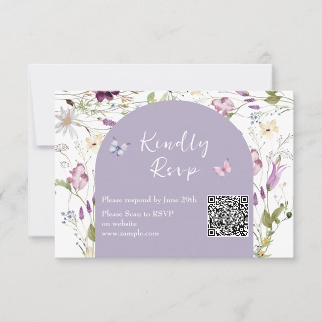 Wildflower Wild ONE Butterfly Garden Qr Rsvp Card (Front)