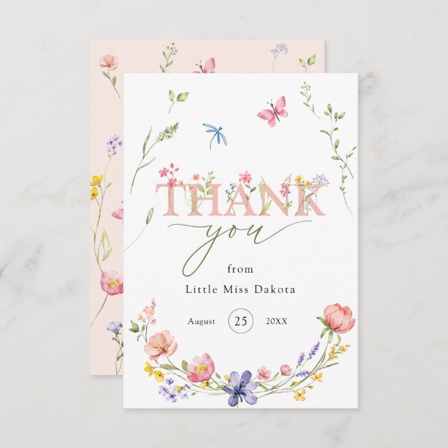 Wildflower Wild & Onederful 1st Birthday Thank You (Front/Back)