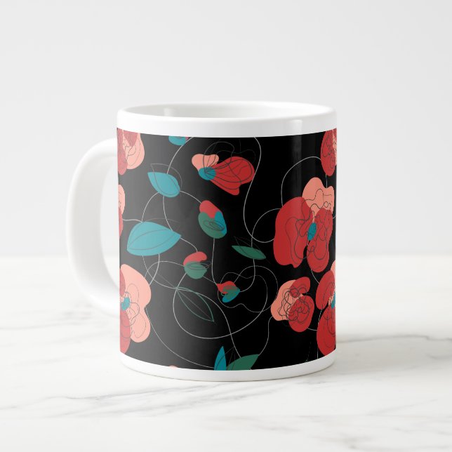 Wildflower Wonderland | Stylized Flowers pattern Large Coffee Mug (Front Left)