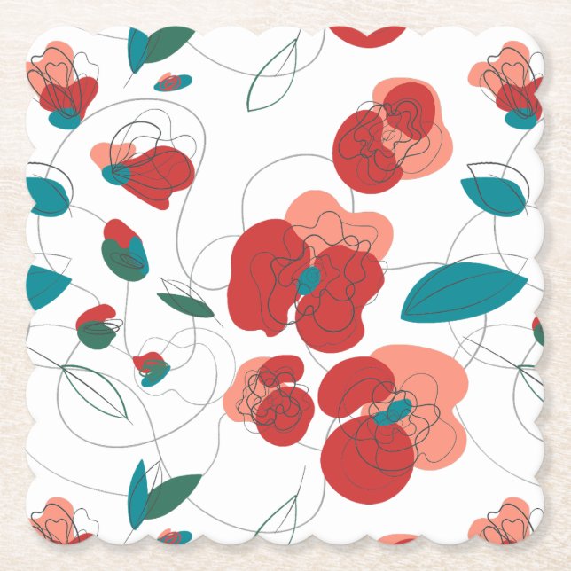 Wildflower Wonderland | Stylized Flowers pattern Paper Coaster (Front)