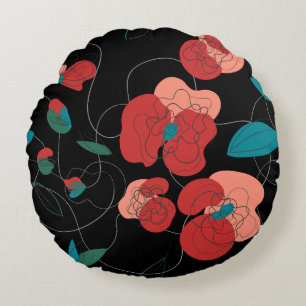 Wildflower Wonderland Stylized Flowers pattern Round Pillow