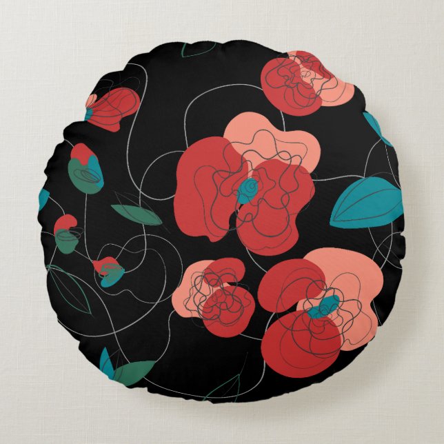 Wildflower Wonderland | Stylized Flowers pattern Round Pillow (Front)