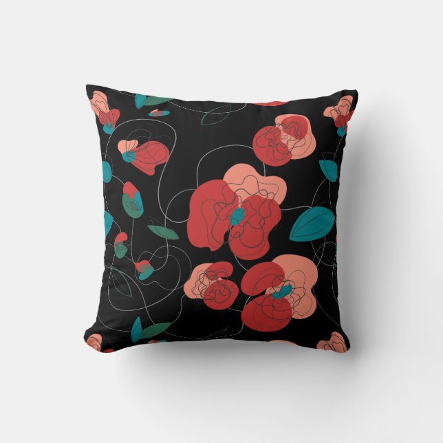 Wildflower Wonderland | Stylized Flowers pattern Throw Pillow (Front)