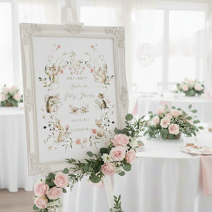 Wildflower Woodland Animals Baby Shower Welcome  Poster