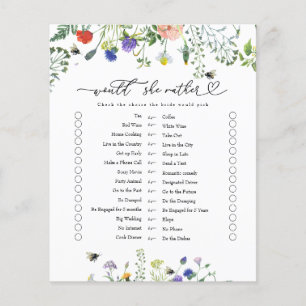 Wildflower Would She Rather   Bridal Shower Game