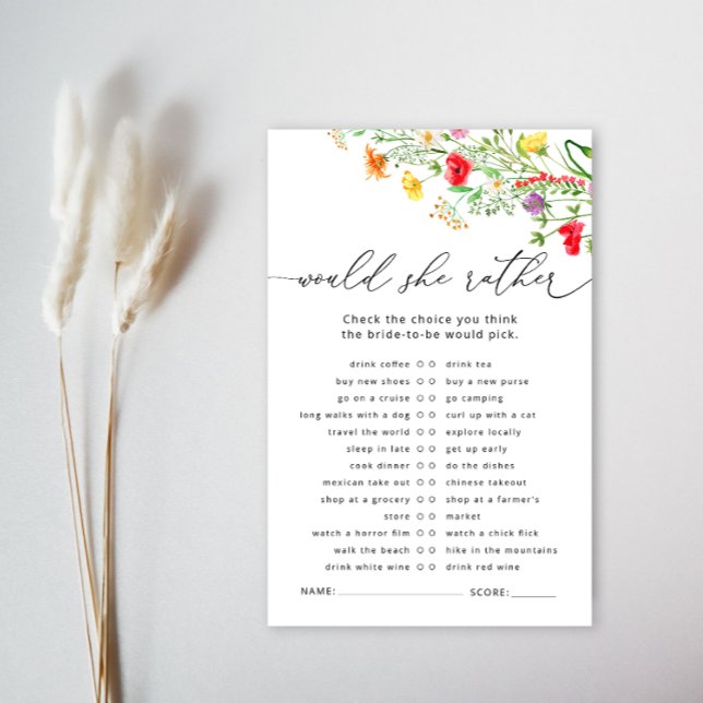 Wildflower Would she rather bridal shower game (Creator Uploaded)