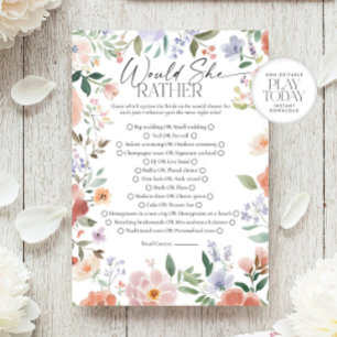 Wildflower Would She Rather Bridal Shower Game Invitation