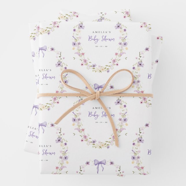 Wildflower Wrapping Paper Baby Shower Gift Wrap (In situ)