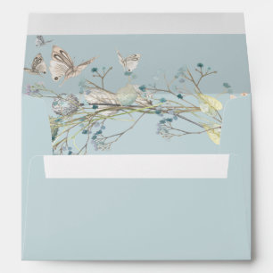 Wildflower Wreath and Butterfly   Blue Baby Shower Envelope