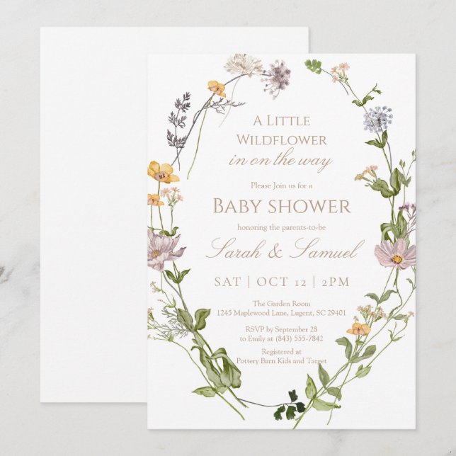 Wildflower Wreath Baby Shower Invitation (Front/Back)