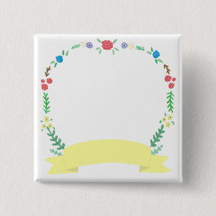 Wildflower Wreath Blank Yellow Banner 2 Inch Square Button