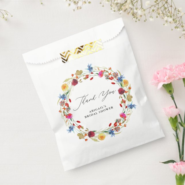 Wildflower Wreath Bridal  Shower Custom Thank You Favour Bag (Sealed)