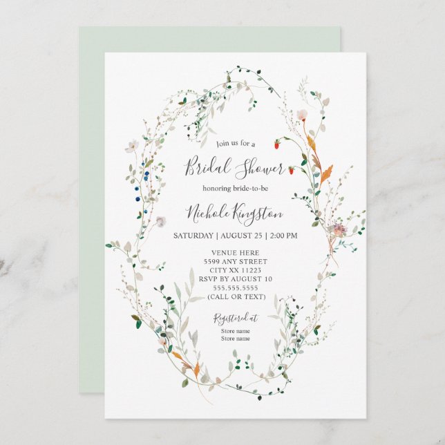 Wildflower Wreath Bridal Shower Invitation (Front/Back)