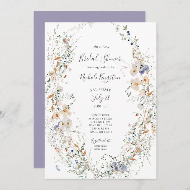Wildflower Wreath Bridal Shower Invitation (Front/Back)