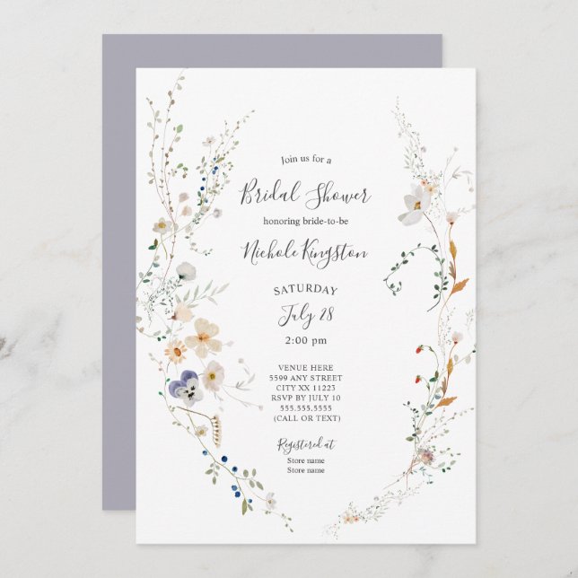 Wildflower Wreath Bridal Shower Invitation (Front/Back)