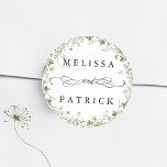 Wildflower Wreath Elegant Wedding  Classic Round Sticker<br><div class="desc">This elegant wedding sticker features a floral wreath with hand-painted watercolor wildflowers in pink,  yellow,  and green. For more advanced customization of this design,  please click the BLUE DESIGN TOOL BUTTON above!</div>