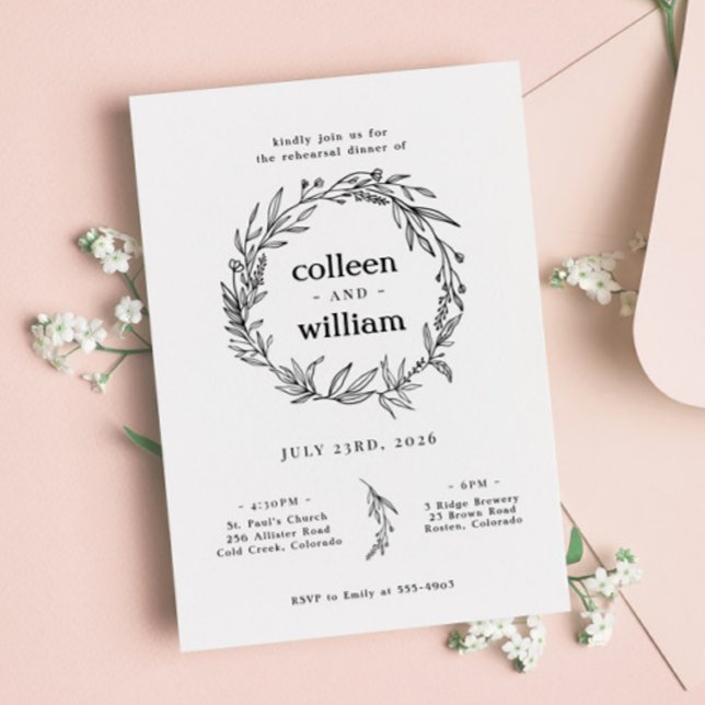Wildflower Wreath Folk Rustic Rehearsal Dinner Invitation (Creator Uploaded)