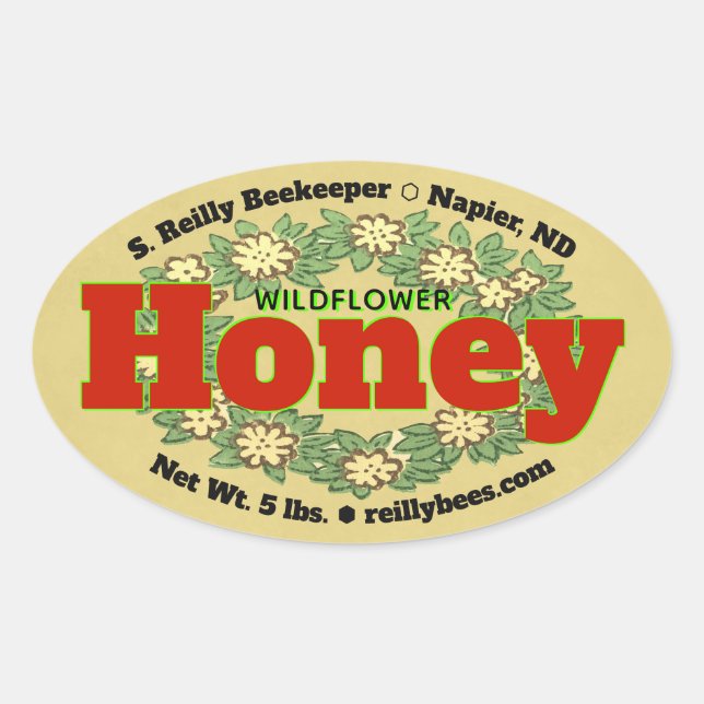 Wildflower Wreath Honey Jar Oval Sticker (Front)