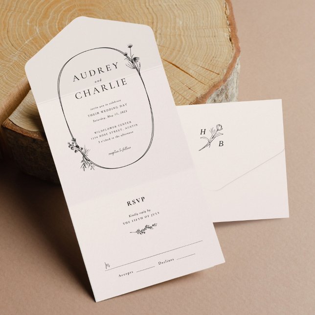 Wildflower Wreath Ivory Wedding All in One All In One Invitation (Creator Uploaded)