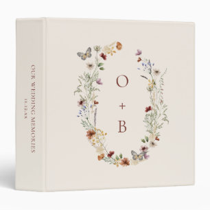 Wildflower Wreath Monogram Custom Wedding Album Binder
