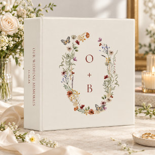 Wildflower Wreath Monogram Custom Wedding Album Binder