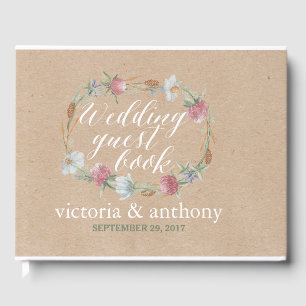 Wildflower Wreath On Kraft Country Wedding Guest Book