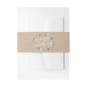 Wildflower Wreath On Kraft Country Wedding Invitation Belly Band