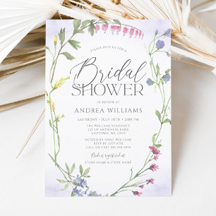 Wildflower Wreath Purple Watercolor Bridal Shower Invitation