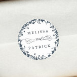 Wildflower Wreath Silhouette Wedding Navy & White  Classic Round Sticker<br><div class="desc">This elegant wedding sticker features wildflowers silhouette as a wreath with your names. For more advanced customization of this design,  please click the BLUE DESIGN TOOL BUTTON above!  Matching items are also available.</div>