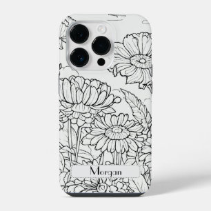 Wildflower Wreath white and black Personalized iPhone 14 Pro Case