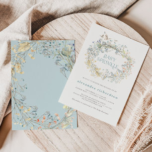 Wildflower Wreath with Butterfly Baby Sprinkle Invitation