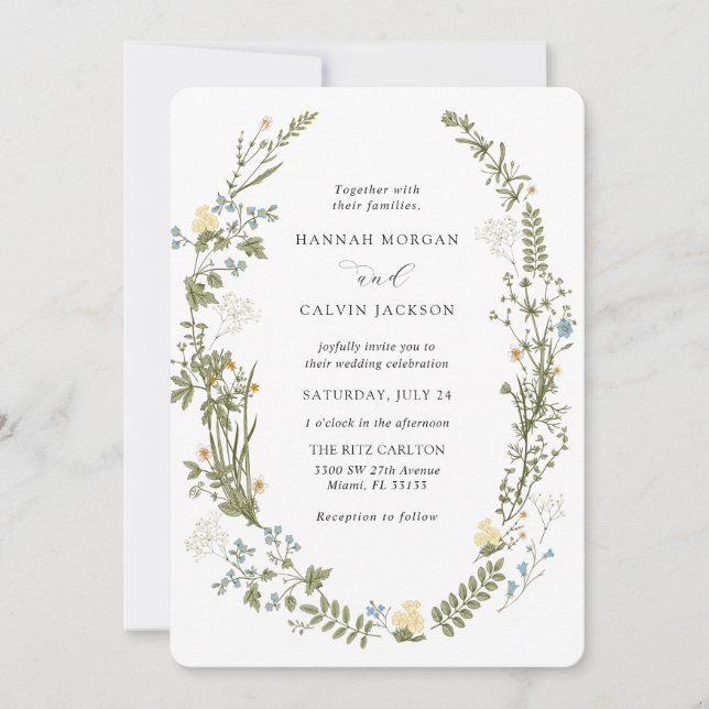 Wildflower Yellow and Blue Wedding Invitation (Front)