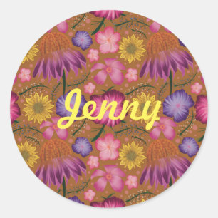 Wildflower Yellow Floral Personalized Classic Round Sticker