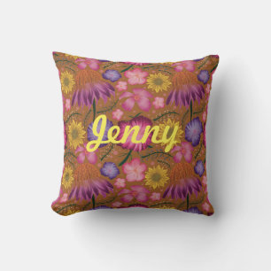 Wildflower Yellow Floral Personalized Throw Pillow