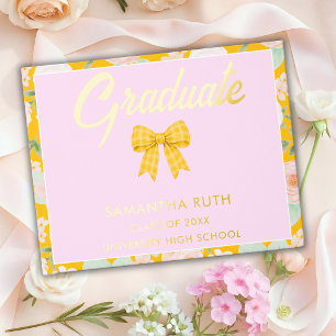 Wildflower Yellow Gingham Bow Graduation Party Guest Book
